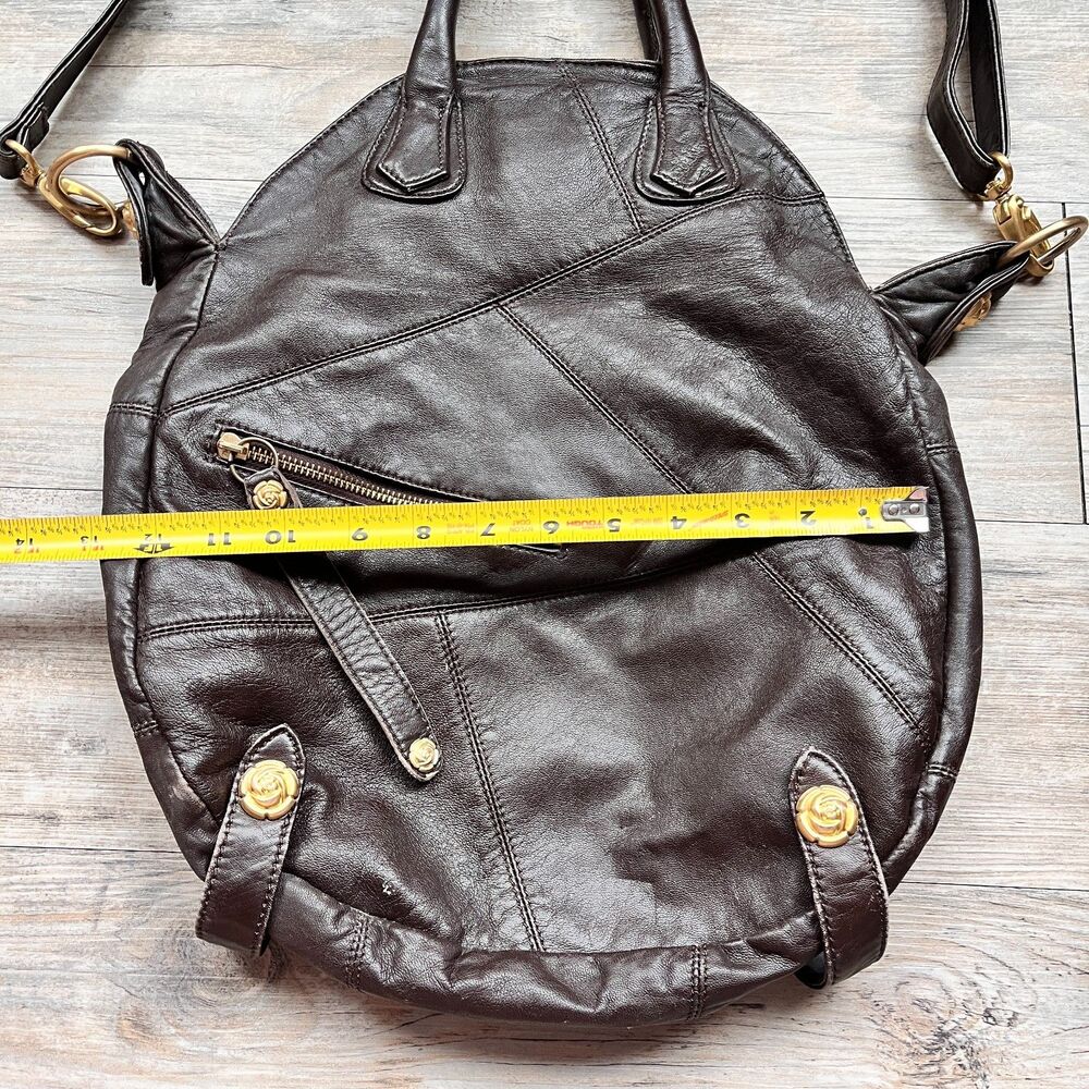 Vintage Rough Roses Brown Leather Handbag Slouchy Boho Shoulder Bag Rustic - Picture 8 of 10
